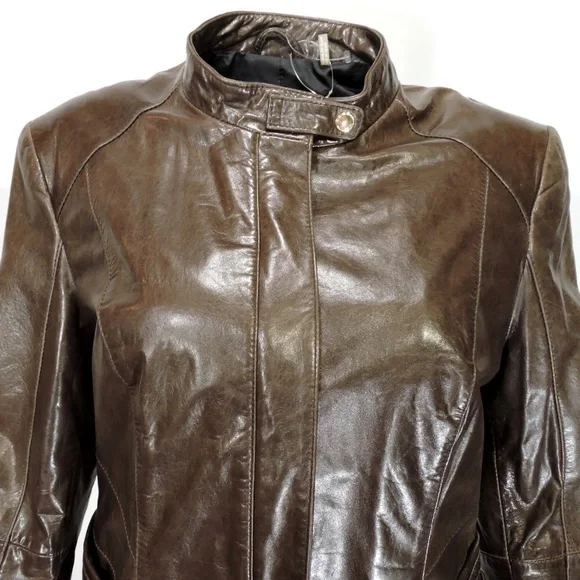 COLE HAAN WOMENS BROWN LEATHER JACKET L SIZE - Picture 2 of 6